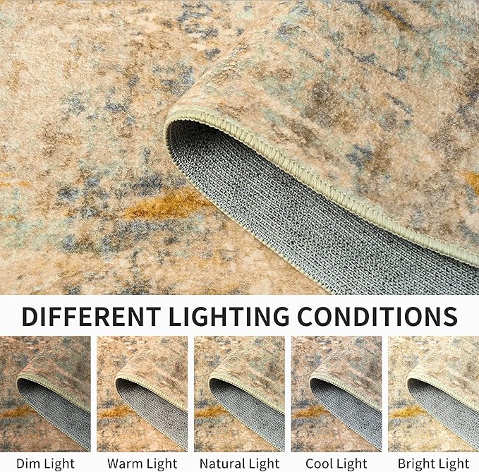 Runner Rug for Kitchen Beige Hallways Runner Rug Non Slip 2'6''x8' Washable Long Runner Rugs with Rubber Backing Soft Abstract Carpet Runner for Entryway, Kitchen, Bedroom, Bathroom