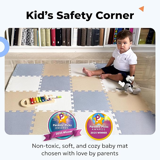 MioTetto Foam Floor Tiles for Kids - Non-Toxic Comfortable Baby Play Mat and Interlocking Foam Tiles, Fits with 50x50 Playpen Mat for Crawling & Development, Soft Play Mat for Babies 6-12 Months