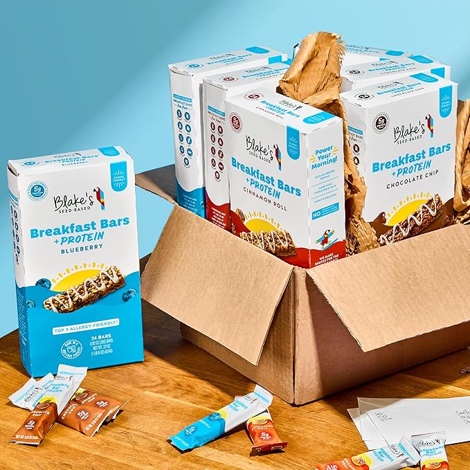Blake's Seed Based Breakfast Bars with Protein — Blueberry (24 Count), 5g Clean Plant-Based Protein, Gluten Free, Nut Free, Dairy Free & Vegan, Healthy Snacks for Kids or Adults, School Safe