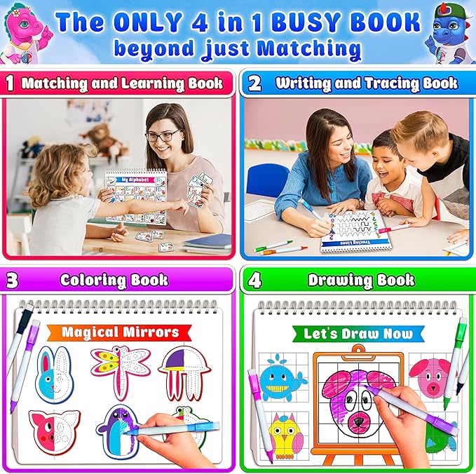 Curious 2 Learn Montessori pre-Assembled Busy Book for Toddlers Ages 3 and Up, Pre K Preschool Learning Activities Book - Autism Sensory Learning & Education Toys Kindergarten Workbook (Blue)