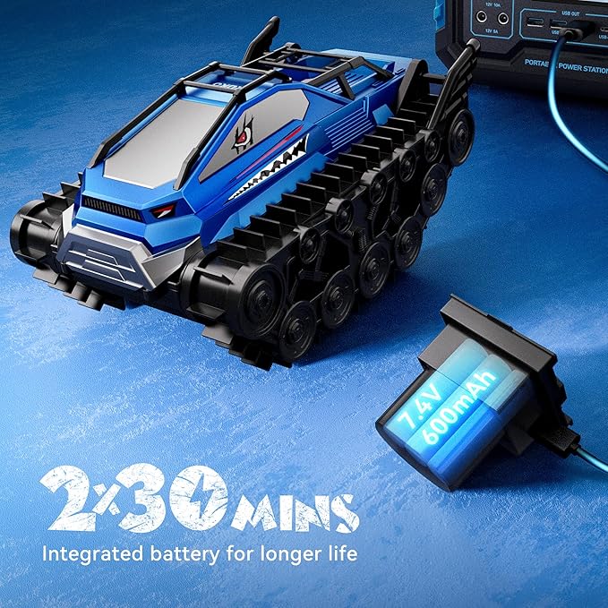 Ruko 1604 Amphibious Remote Control Tank, Shark Monster Waterproof Truck, 360° Rotating Car, Full Throttle, Water-Land All Terrain Vehicle Toys for Boys and Girls, Blue