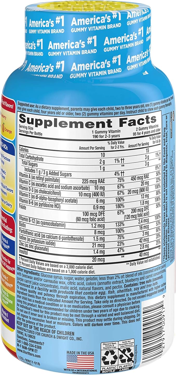 L’il Critters Calcium + D3 Daily Gummy Supplement for Kids, for Bone Support, Orange, Strawberry & Paw Patrol Gummy Vites Daily Gummy Multivitamin for Kids, Vitamin C, D3 for Immune Support Cherry