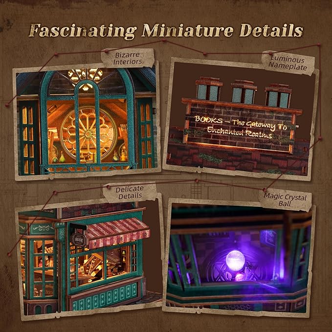 LED 3D Wood Puzzle - Magic Bookshop Building Model Kit with LEDs - DIY Miniature Magical Bookstore - 3D Puzzle Architecture Craft Gift for Adults