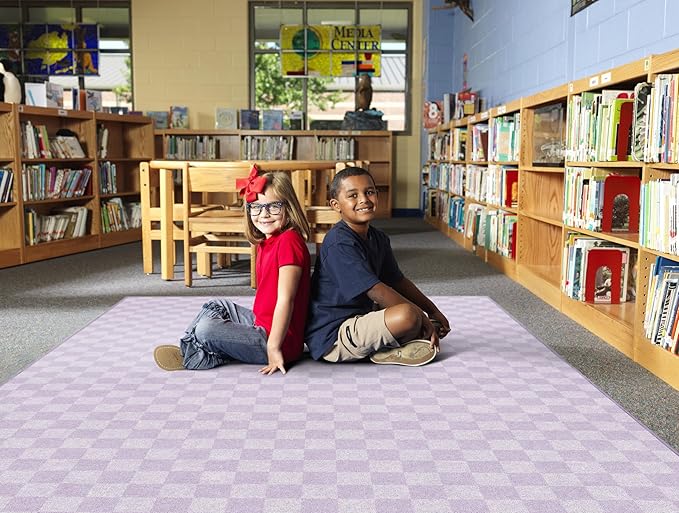Flagship Carpets Schoolgirl Style Lavender Checkerboard Educational Area Rug for Kids Room Seating Décor, Children's Classroom, Play Carpet for Teaching and Playroom, 7'6" x 12', Purple