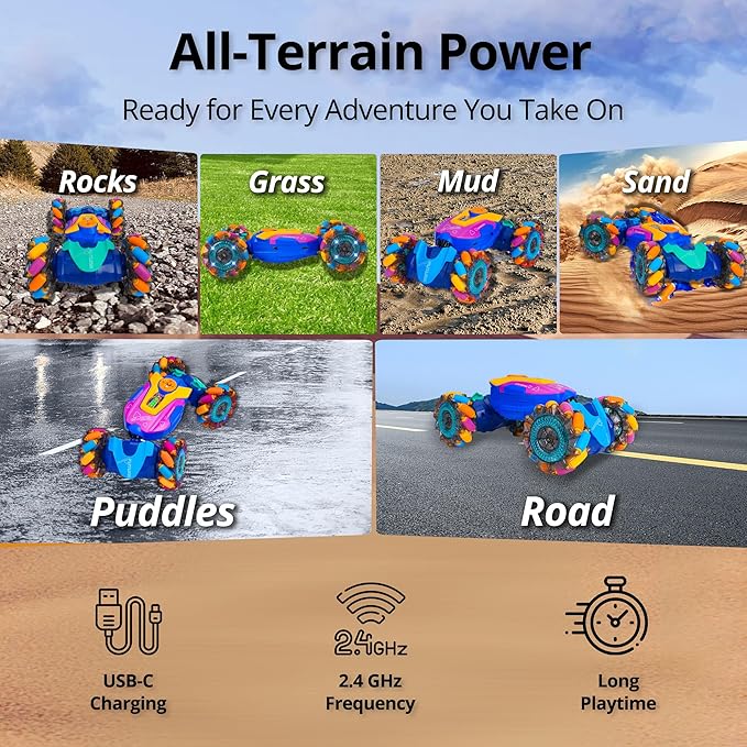 RC Stunt Car Gesture Sensing Stunt, Hand Control RC Cars for Boys Age 4-7-13, Best Birthday Gift for Boys 6-8-12, with Light Music & Spray, 360° Rotation Remote Car, Boy Birthday Gift