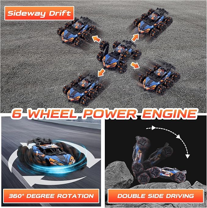 Gesture Sensing Rc Stunt Car With Light & Music, 2.4GHz Drift Stunt Remote Control Cars, 6WD Double Sided 360° Rotating Transform Off Road RC Stunt Car, Toy Car for 6-12 Year Old Boys & Girls