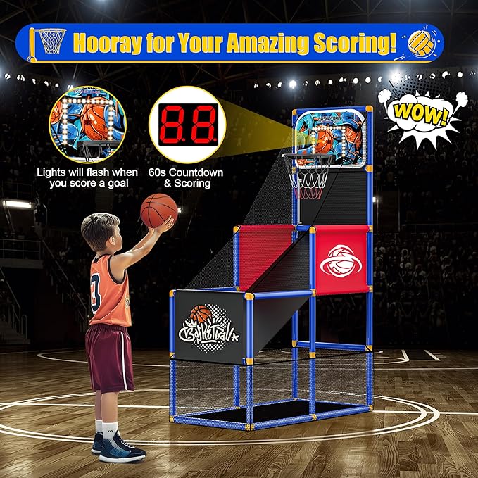 Kids Arcade Basketball Hoop with 4 Balls, Indoor Outdoor Single Shot Basketball Game for Toddler,Carnival Games Sport Toys Gifts for Boys Girls Ages 3-8 Years Old,Ideal for Competition