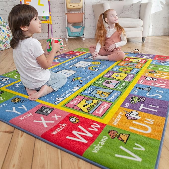 KC Cubs Playtime Collection ABC Alphabet, Seasons, Months and Days of The Week Educational Learning & Game Area Rug Carpet for Kids and Children Bedrooms and Playroom
