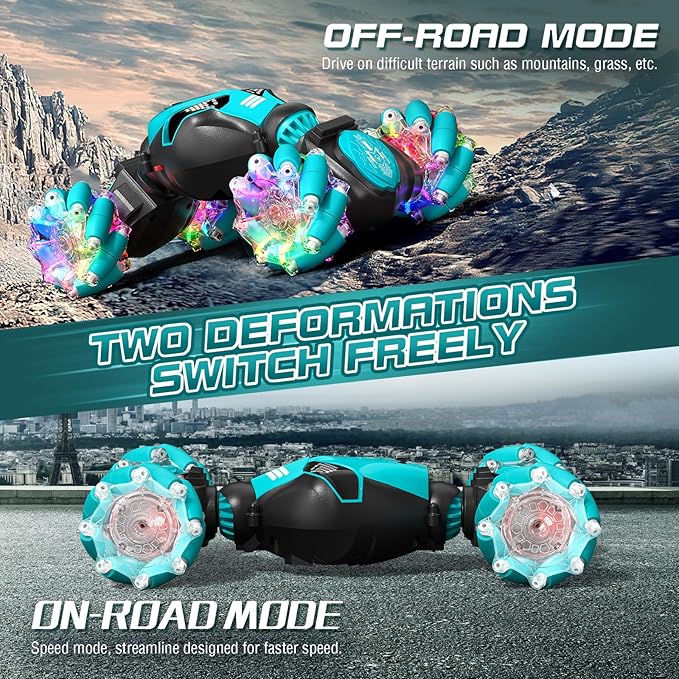 Axirata Gesture Sensing RC Stunt Car with Lights & Music for Kids 6-12 Year Old 4WD 2.4GHz Hand Controlled Remote Control Car 360° Rotation Off-Road Toy Car Gift for Boys Girls