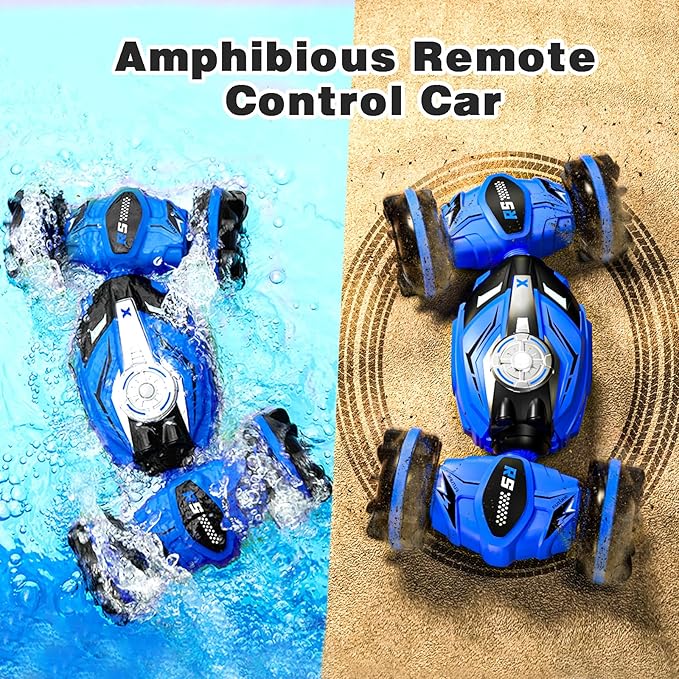 FEIMUOSI Amphibious RC Car - 4WD Gesture RC Stunt Car 2.4 GHz Transforms Waterproof Vehicle - Toys for 6-8 Year Old Boys, All Terrain Summer Beach Pool Toys for Kids Ages 5-7 6-8 8-13