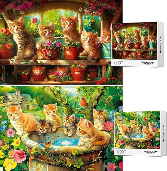 Jigsaw Puzzles 2 Pack 1001 Pieces - WISHDIAM Puzzles for Adults - Cute Kitten Cats Funny Pets Lovers Challenging Puzzles Gifts for Men Women