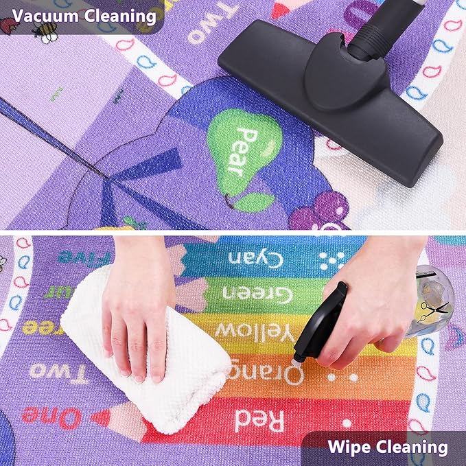 Chicrug Educational Kid Area Rug for Playroom, 7x10 TPR Non Slip Kids Classroom Carpet Rug for Learning ABC Animal Shape Color Washable Play Mat Rug for Children Nursery Toddler Room Decor