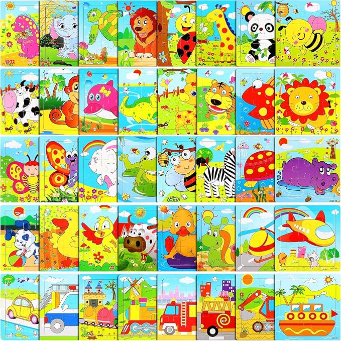 Yunsailing 40 Pack Wooden Puzzles for Kids Ages 3-5, Animals Jigsaw Puzzles for Toddlers Age 2-8, Preschool Educational and Learning Toys Gifts for Kids Children Birthday Party