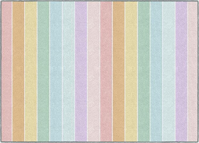 Flagship Carpets Schoolgirl Style Pastel Rainbow Stripe Educational Area Rug for Kids Room Seating Décor, Children's Classroom, Play Carpet for Teaching and Playroom, 5' x 7'6", Multi
