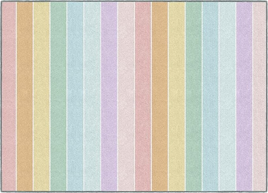 Flagship Carpets Schoolgirl Style Pastel Rainbow Stripe Educational Area Rug for Kids Room Seating Décor, Children's Classroom, Play Carpet for Teaching and Playroom, 5' x 7'6", Multi