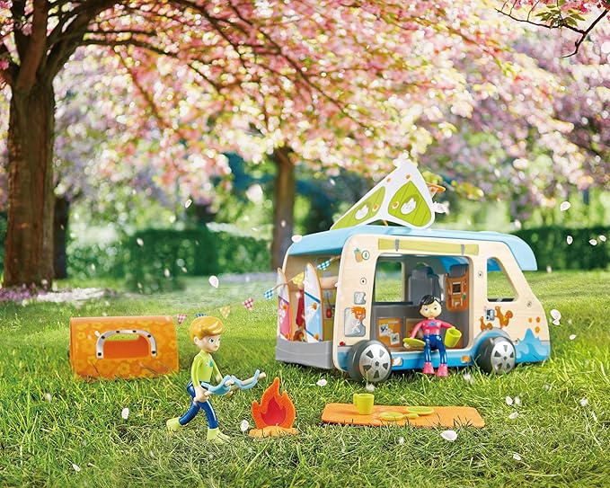 Hape Adventure Van| 23-Piece Wooden Pretend Play Camper Van Toy Set with Camping Accessories