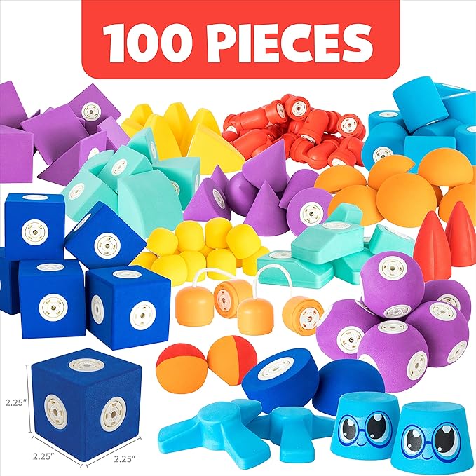 Magnetic Foam Blocks – STEM Preschool Toys for Children, Toddlers, Boys and Girls, The Ultimate Bath Toy – 100 Piece Set with Toy Chest, Bath Building Blocks, Engineering Toys for Kids 3-6