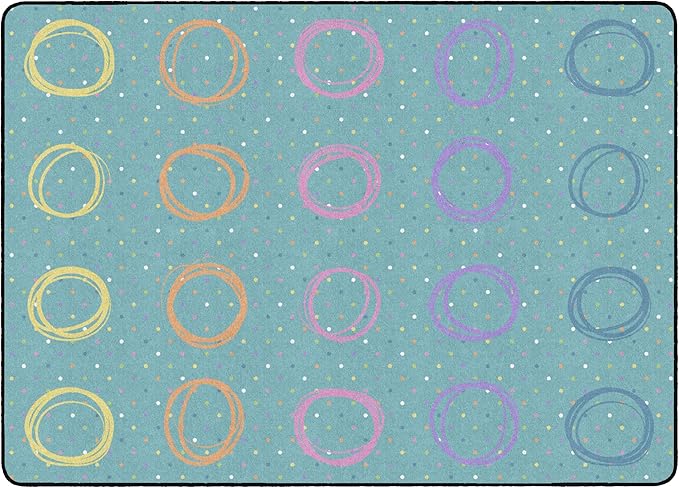 Flagship Carpets Smiley Circle Sampler Abstract Educational Area Rug for Kids Room Seating Décor, Children's Classroom, Play Carpet for Teaching and Playroom, Seats 20, 6' x 8'4", Blue & Multi
