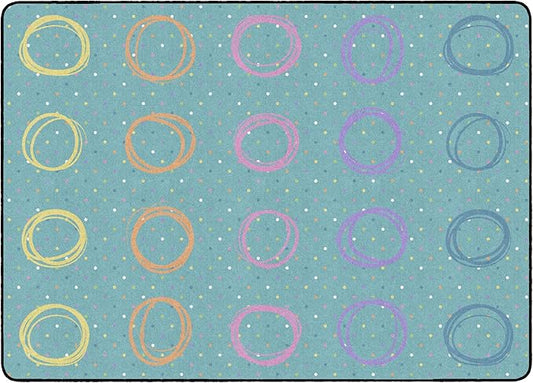 Flagship Carpets Smiley Circle Sampler Abstract Educational Area Rug for Kids Room Seating Décor, Children's Classroom, Play Carpet for Teaching and Playroom, Seats 20, 6' x 8'4", Blue & Multi