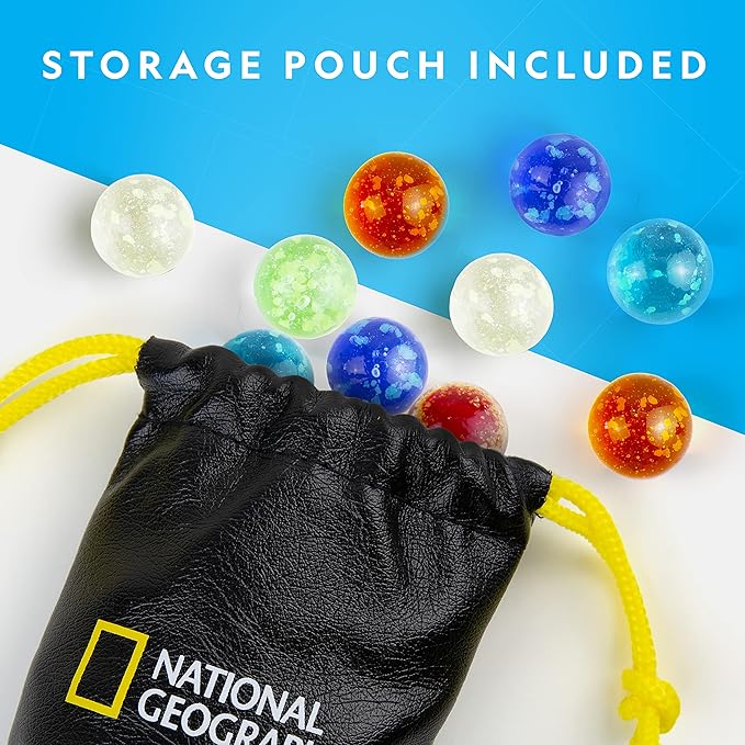NATIONAL GEOGRAPHIC Glow in The Dark Marbles Refill – 25 Glass Marbles That Glow in The Dark, Includes Storage Pouch & UV Light, Marble Runs for Kids, Building Toys, Science Toys