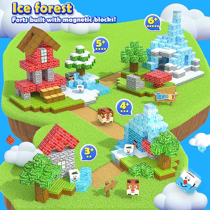 126PCS Magnetic Blocks-Mine Magnet World Forest & Ice Edition, Sensory Building Blocks Set STEM Construction Toys for Toddlers Kids Ages 3-5 5-7 8-13, Gifts for 3-8 Year Old Boys Girls