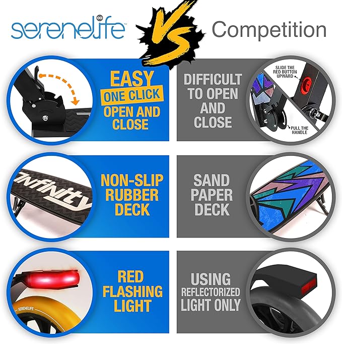 SereneLife Kick Scooter Adult Teenagers Kids- 2 Wheel Kids Scooter with Adjustable T-Bar Handlebar - Alloy Anti-Slip Deck - Portable Folding Scooters for Kids with Carrying Strap