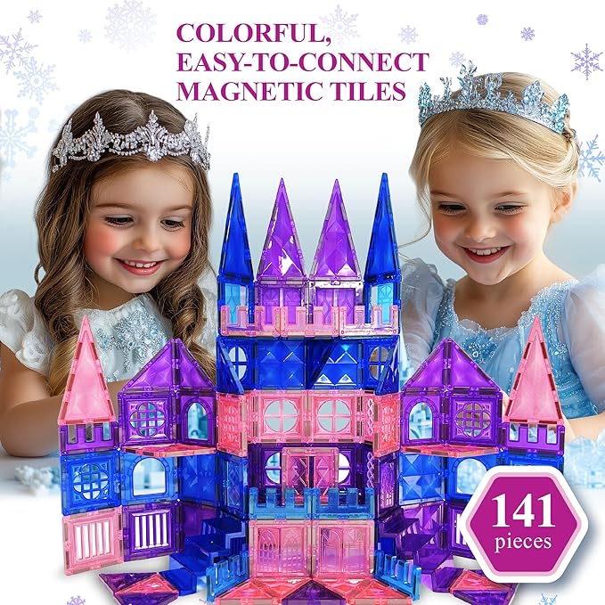 Magnetic Tiles 141 pcs 3D Diamond Building Blocks, STEM Educational for Kids, Perfect for Pretend Play, Birthday Gifts for 3-8 Year Old Girls and Boys, Free Bag Included (141 Pieces)