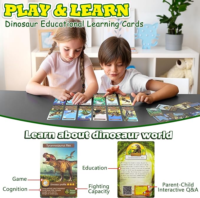 Monster Truck Toys for Boys Age 4-7, Remote Control Dinosaur Cars with Dino FlashCard, T Rex Dinosaur Toys 2 Battery, Spray, Light, Music, Remote Control Car Kids 4 5 6 7 8 Years Old Boy Gift