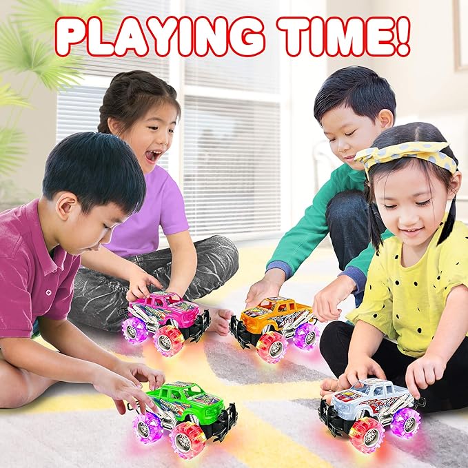ArtCreativity Light Up Monster Trucks - 6 Inch Toy Cars for 2 Year Old Boys,- Push n Go Car Toys for Boys 3-5 Years Old,- Light Up Toys for Kids, Best Gift for Kids Age 3-6 Years Old & Up