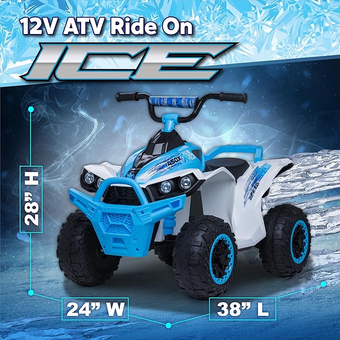 Kid Trax 12V ATV for Boys and Girl Toys - Toddler Ride On ATV, Kids' Electric Vehicle, ATV Quad Car Toy w/ 2 Speed, Led Headlights, Four Wheelers Ride On Toy, Max Weight 77 lb, Ages 3-8, ICE Blue