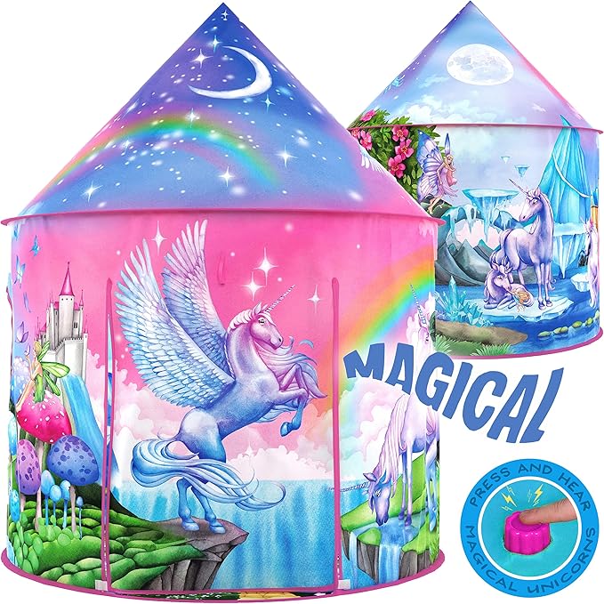 W&O Unicorn Sparkle Play Tent with Magical Unicorn Sounds - Captivating Pop Up Tent for Girls - Perfect for Indoor & Outdoor Play