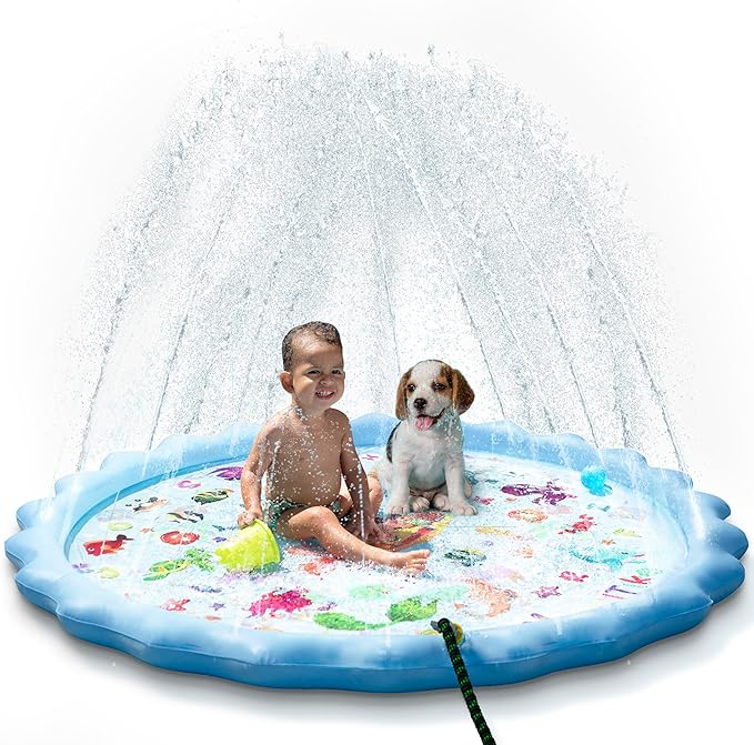 Large Splash Pad for Kids - Alphabet and Mermaid Design - Extra Durable and Non-Toxic Kids Splash Pad with Steady Water Flow - Splash Pads for Toddlers 1-3 and Up - 66.9”.