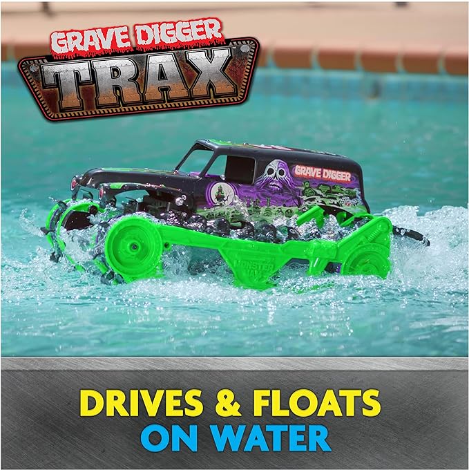Monster Jam, Official Grave Digger Trax All-Terrain Remote Control Outdoor Vehicle, 1:15 Scale, Kids Toys for Boys and Girls Ages 4 and up