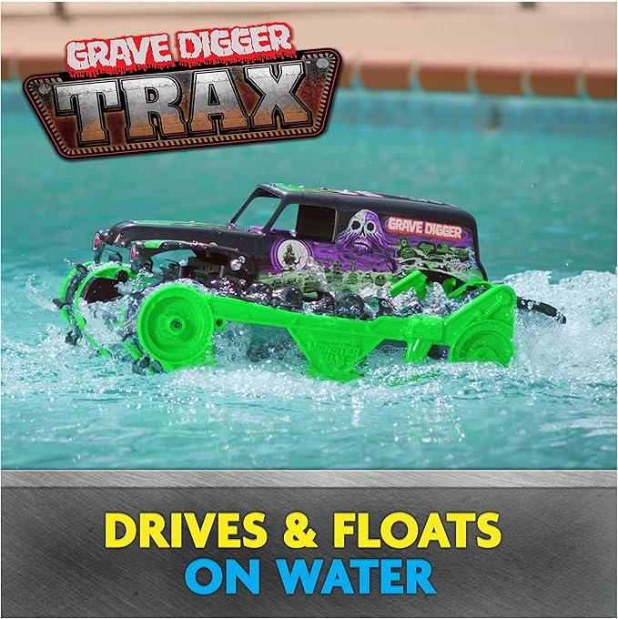 Monster Jam, Official Grave Digger Trax All-Terrain Remote Control Outdoor Vehicle, 1:15 Scale, Kids Toys for Boys and Girls Ages 4 and Up