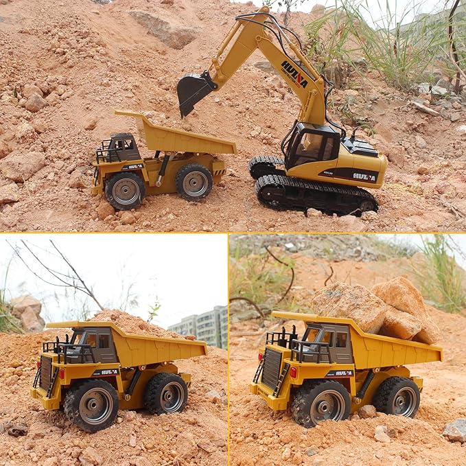 fisca Remote Control Dump Truck 2.4Ghz 4WD RC Truck 6 Channel Mine Construction Vehicle Toy Machine Model with LED Light and Metal Cab for Kids