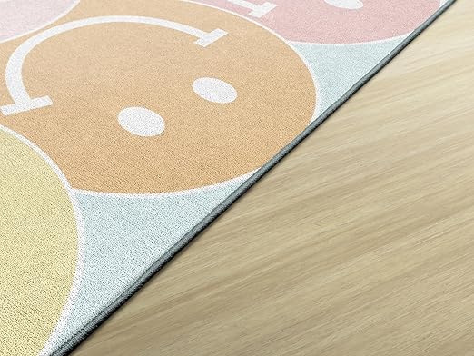 Flagship Carpets Schoolgirl Style Pastel Rainbow Smileys Educational Area Rug for Kids Room Seating Décor, Children's Classroom, Play Carpet for Teaching and Playroom, 7'6" x 12', Multi