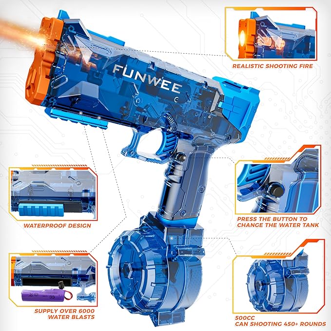 2025 New Upgrade 2 Pack Electric Water Guns, Light Up Full Automatic Squirt Gun High Capacity 500+ Water Blasts, Long Range Water Blaster Soaker, Outdoor Pool Auto Water Toy for Adult Kid