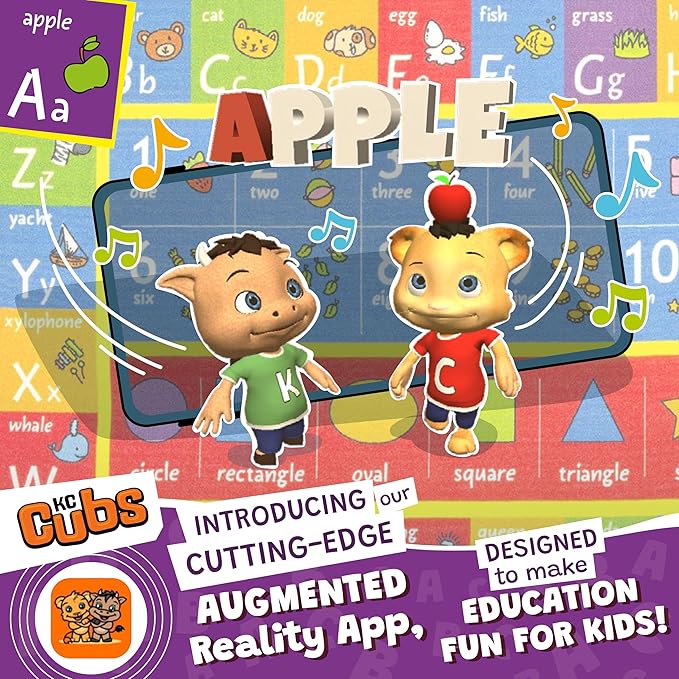 KC CUBS ABC Alphabet, Numbers and Shapes Educational Learning & Fun Game Play Area Non Slip Boy Girl Kids Rug Carpet for Children Bedroom, Toddler Classroom Baby Playroom Mat, Playtime Activity