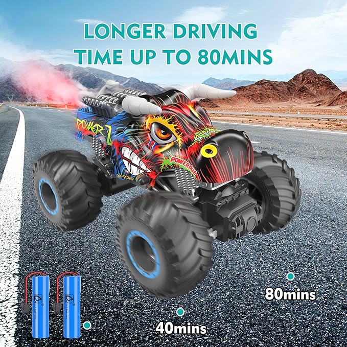 Remote Control Monster Truck, 2.4GHz All Terrain Remote Control Monster Cars, 1:16 Monster Truck RC Trucks, Remote Monster Car with Spray Music and Light for Boys 4-7 8-12 Kids