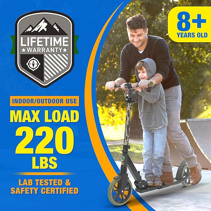 SereneLife Kick Scooter Adult Teenagers Kids- 2 Wheel Kids Scooter with Adjustable T-Bar Handlebar - Alloy Anti-Slip Deck - Portable Folding Scooters for Kids with Carrying Strap