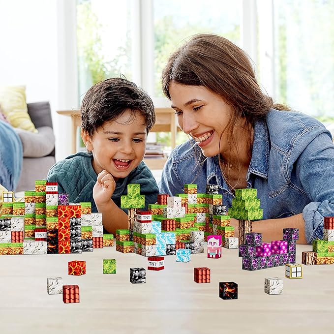 Magnetic Blocks Kids Building Toys - 1" Magnetic Cube Building Blocks Toddler Toy 126 PCS Set, STEM Sensory Toy for 3-5 5-7 Year Old Boys Girls Game Themed
