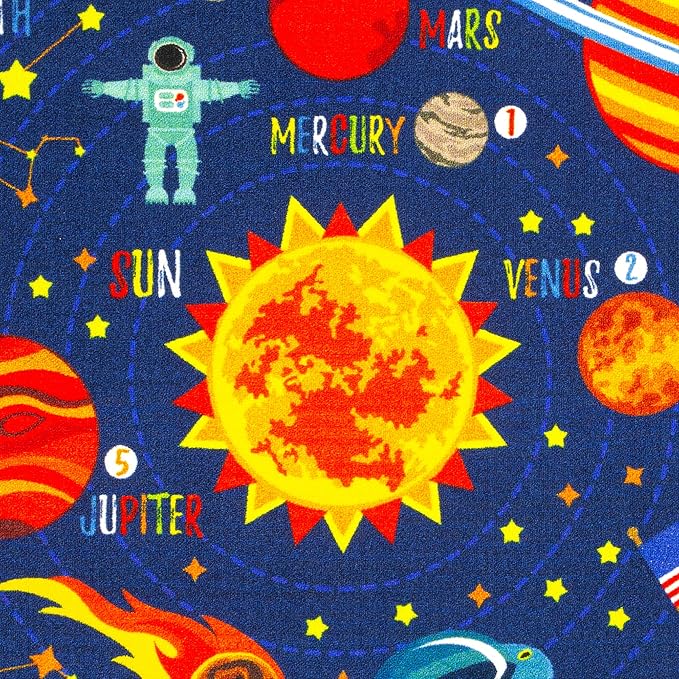 KC Cubs Playtime Collection Space Safari Road Map Educational Learning & Game Area Rug Carpet for Kids and Children Bedrooms and Playroom (3' 3" x 4' 7")