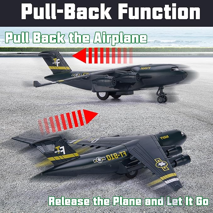 5 Pack Army Navy Airplane Toys Set with Light & Sounds, Military Fighter Jet Die Cast Plane Metal Aircraft Toy, Pull Back Aircraft Gift for Kids Toddlers Boys Girls Ages 3+