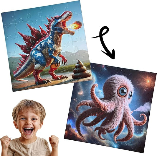 Kids Puzzle Double-Sided Jigsaw – Dinosaur & Space Octopus – 36-Piece Toddler, Preschool, & Elementary Puzzle (Ideal for Ages 3-8) | Fun Educational Toy & Gift
