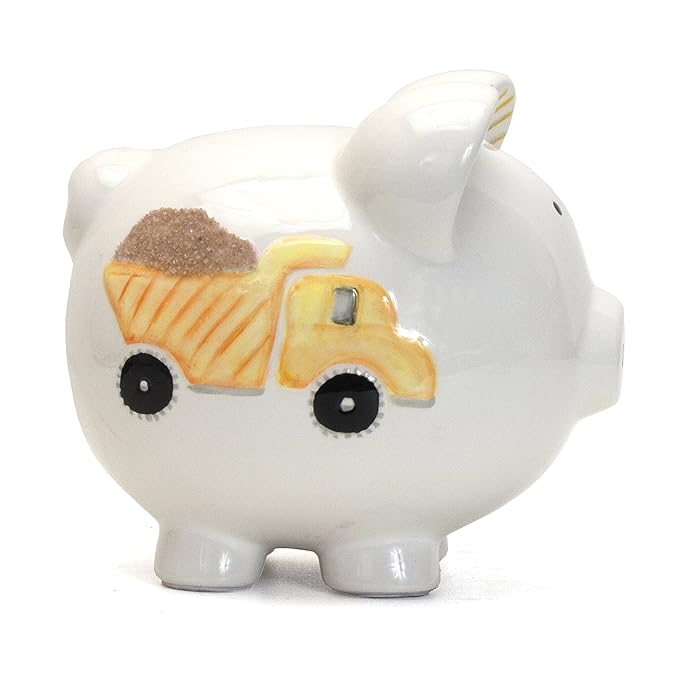 Child to Cherish Ceramic Piggy Bank for Boys, Digger Dump Truck