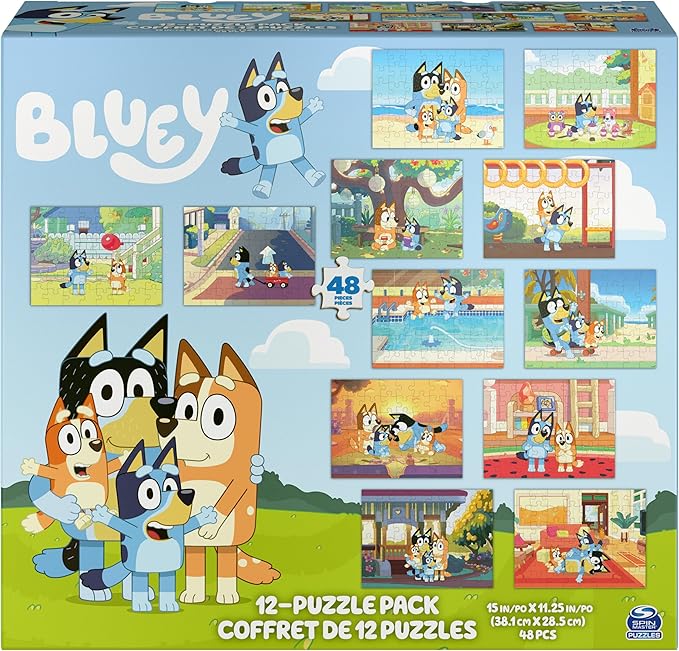 Spin Master Games, Bluey Puzzles 12-Pack, Jigsaw Puzzles for Preschoolers, Ages 4 & Up