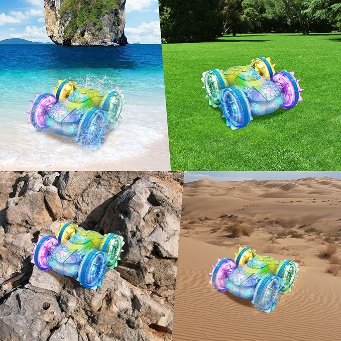 Amphibious Remote Control Car Boat,2.4Ghz 360° Rotation Gesture Sensing Stunt RC Cars,4WD Waterproof Rc Trucks,Water Beach Pool Toys for Kids Ages 6-12,Toys Gifts for Boys and Girls