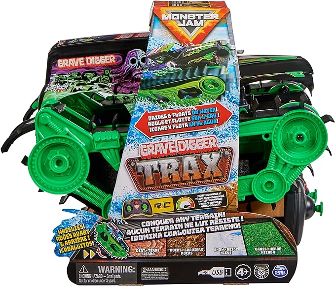 Monster Jam, Official Grave Digger Trax All-Terrain Remote Control Outdoor Vehicle, 1:15 Scale, Kids Toys for Boys and Girls Ages 4 and Up