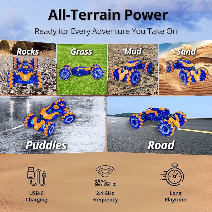 Gesture Sensing RC Stunt Car, Rotating Rechargeable Transform Car Toys, with Lights Music Spray, 360° 4WD Remote Control Twist Cars, Birthday Gifts for Kids Boys Girls 6-8-12, Best Gift for Kids 5-7