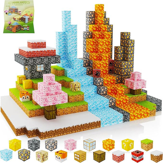 100pcs Magnetic Blocks,Mine World Magnet Blocks Craft, Magnetic Cubes for Kids Magnetic Building Blocks for Boys and Girls 3+, Magnetic Toys, Magnetic Building Cubes 0.8IN,Puzzles Games